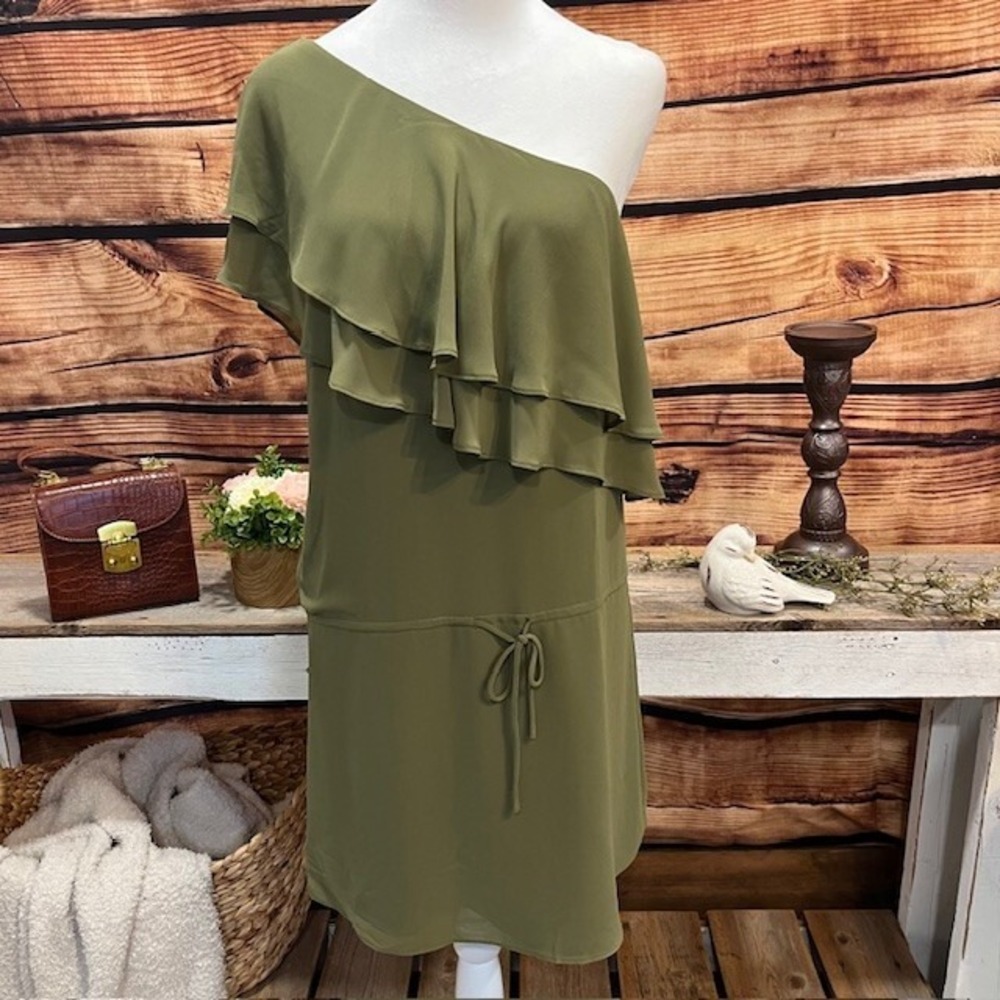 NWOT Haute Hippie Women's One Shoulder Ruffle Popover‎ Dress Green Size Small